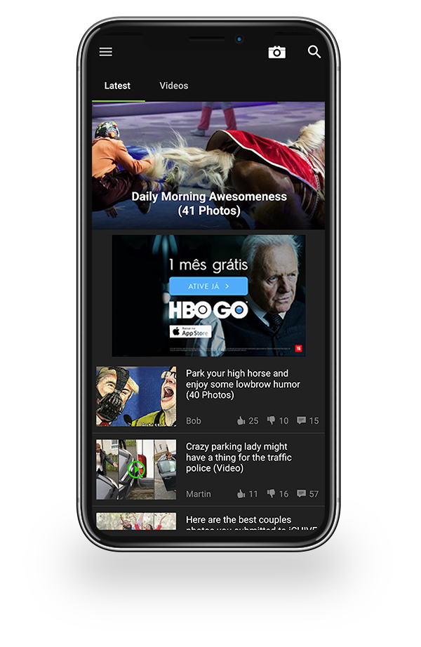 Captura pública de um anúncio HBO GO no formato medium rectangle dentro de um feed mobile